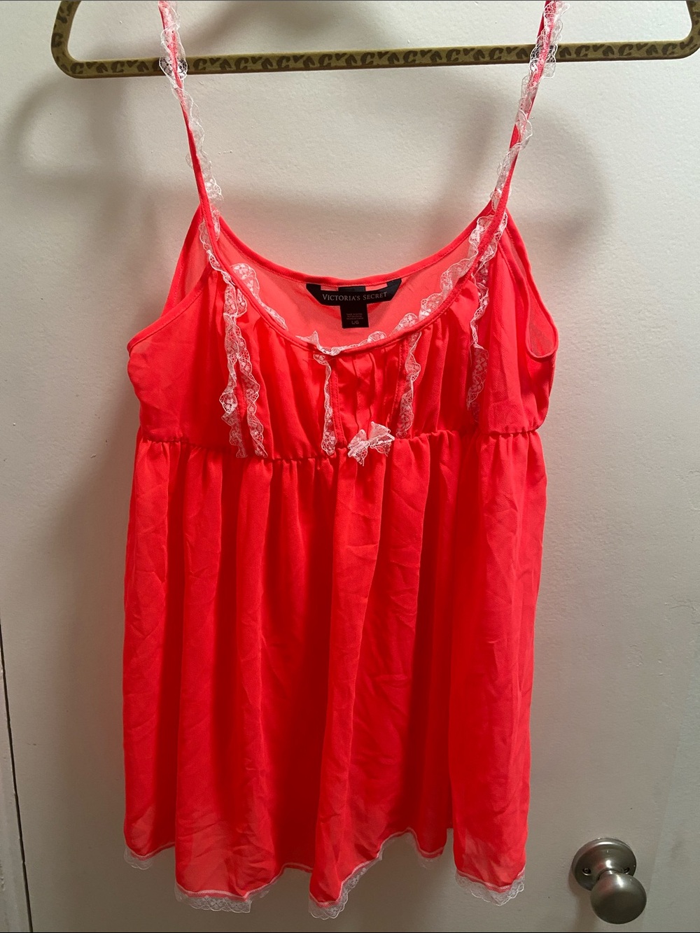 Victoria's Secret Neon Coral Lace-Trim Sleep Chemise